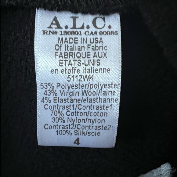 ALC Women’s Lace Overlay Blouse Short Sleeve Crewneck Black Wool - Picture 5 of 5